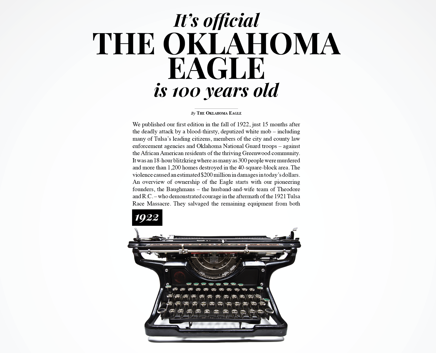 It’s Official, The Oklahoma Eagle Is 100 Years Old
