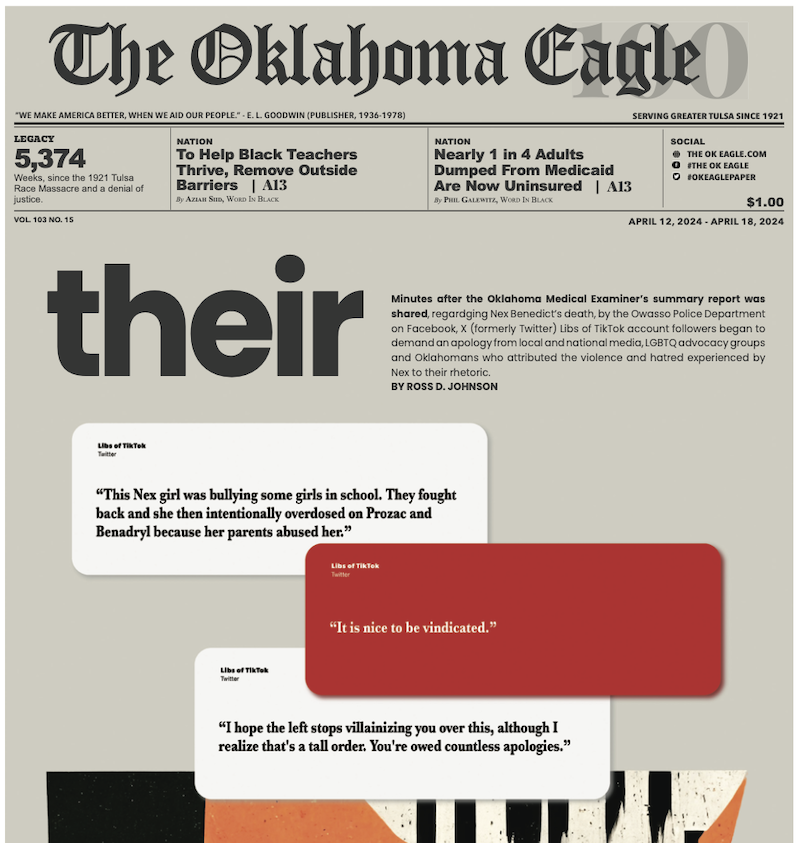 Nex Benedict, OKEQ, All-Black Towns, Black Towns, Oklahoma Black Towns, Historic Black Towns, Gary Lee, M. David Goodwin, James Goodwin, Ross Johnson, Sam Levrault, Kimberly Marsh, John Neal, African American News, Black News, African American Newspaper, Black Owned Newspaper, The Oklahoma Eagle, The Eagle, Black Wall Street, Tulsa Race Massacre, 1921 Tulsa Race Massacre