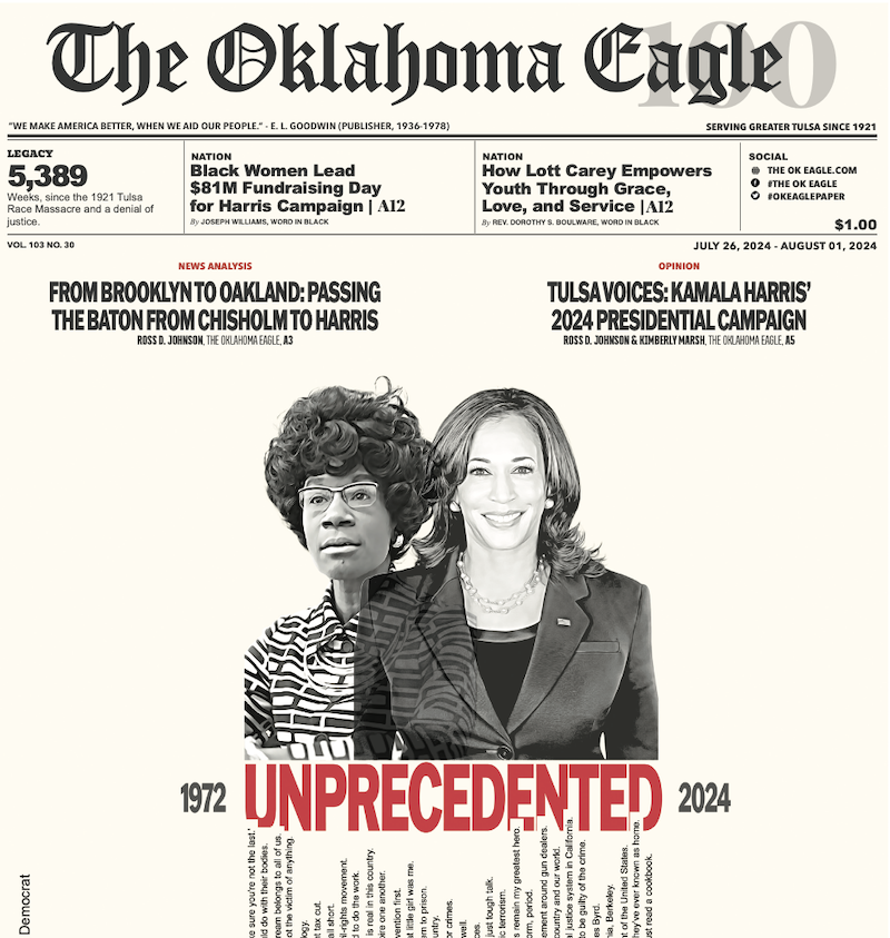 Kamala Harris, Shirley Chisholm, Tulsa Mayoral Race, Monroe Nichols, Karen Keith, Brent VanNorman, All-Black Towns, Black Towns, Oklahoma Black Towns, Historic Black Towns, Gary Lee, M. David Goodwin, James Goodwin, Ross Johnson, Sam Levrault, Kimberly Marsh, John Neal, African American News, Black News, African American Newspaper, Black Owned Newspaper, The Oklahoma Eagle, The Eagle, Black Wall Street, Tulsa Race Massacre, 1921 Tulsa Race Massacre